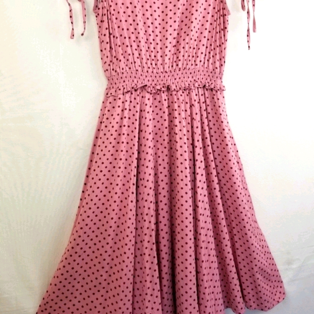 Gal Meets Glam Corinne Mauve Polka Dot Cinch Waist A-line Dress Size Small - Picture 4 of 15